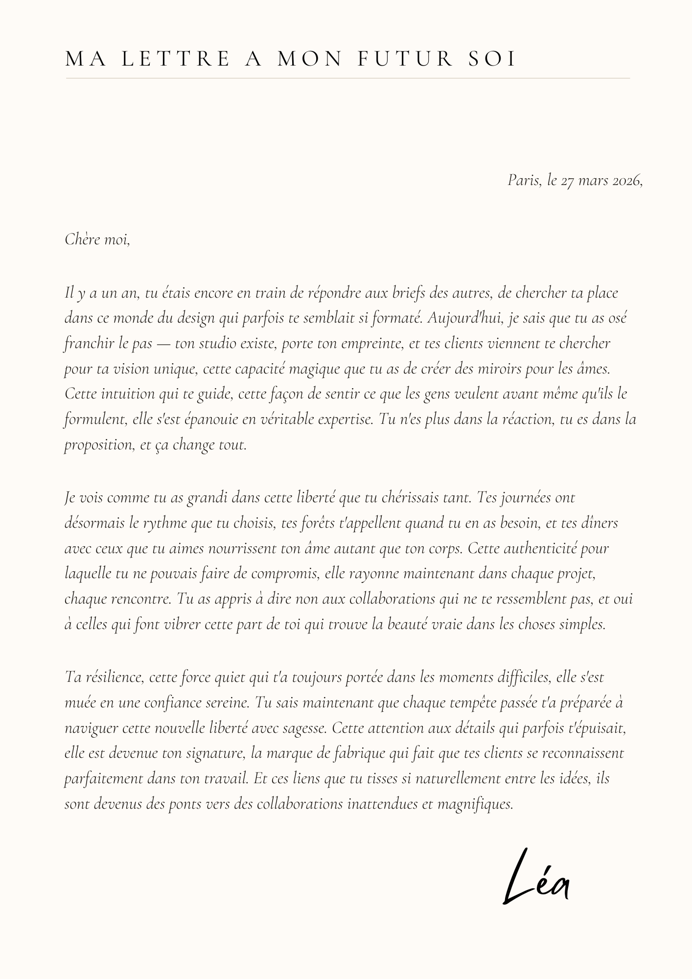 Ma synthèse Talma — lettre à mon futur soi